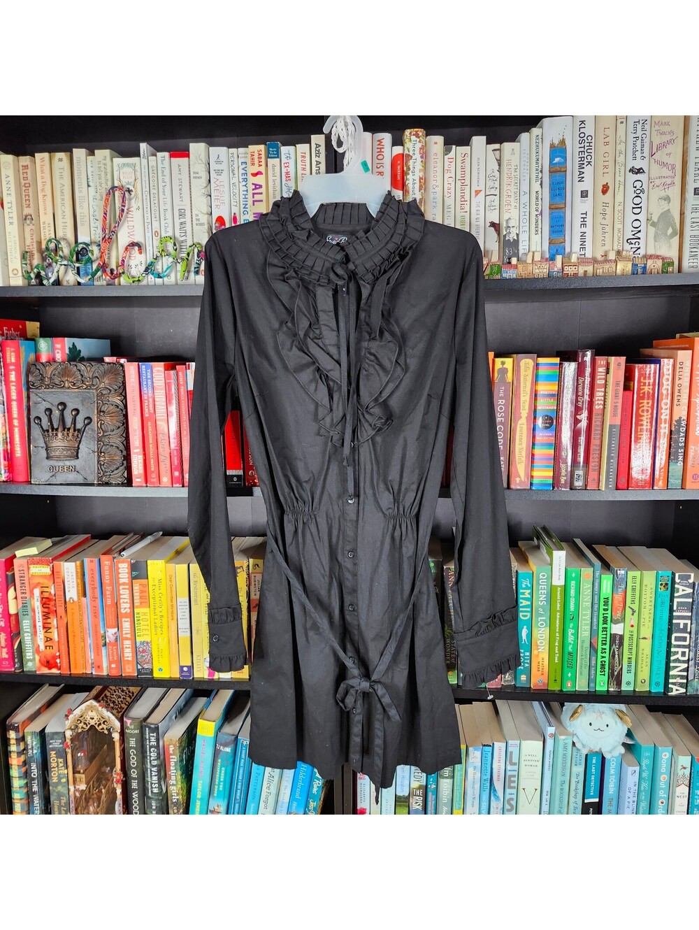 Susie Rose Black Ruffle Button Front Shirt Dress XL Belted NWT